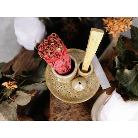 Rustic Ceramic Incense Holder Ash Catcher Altar Sage Smudge Bowl - Picture 9 of 10